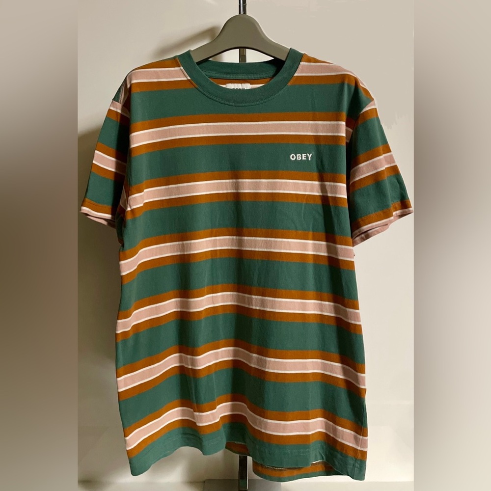 OBEY Multicolor Striped Crew Neck Tee Short Sleeve Shirt